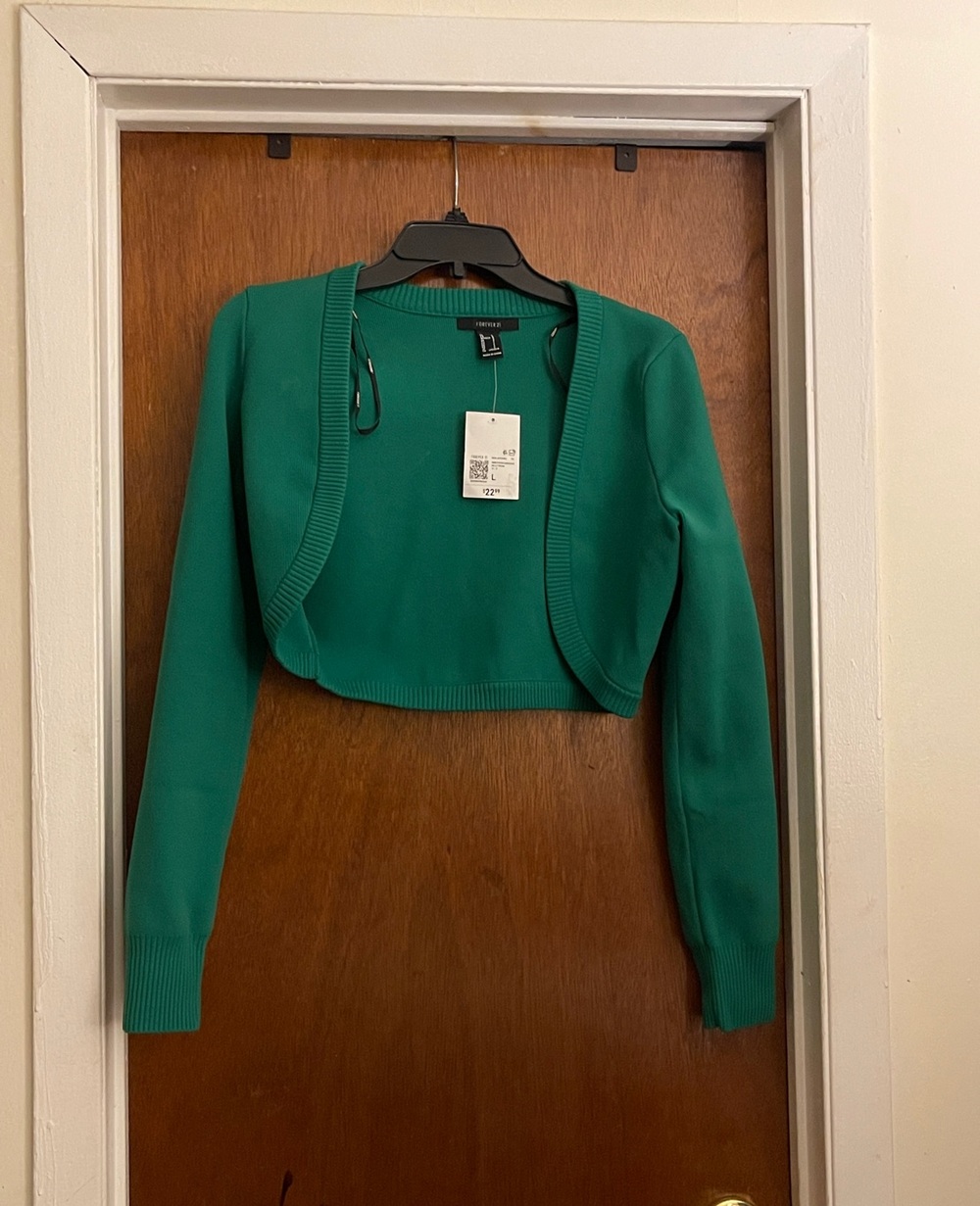 Forever 21 Emerald Green Cropped Open-Front Bolero Sweater